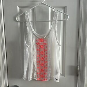 Hollister Shear White and Orange Embroidered Top